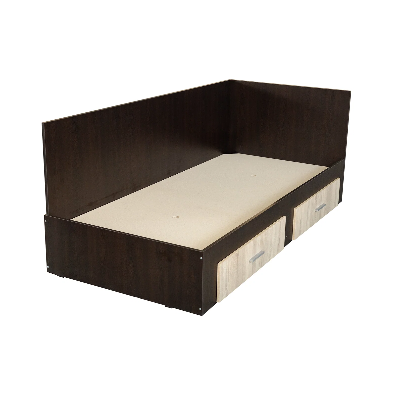 Pat Colt Alma Drept 90x200 cm, cu 2 sertare laterale pe role, colt interschimbabil, sonoma inchis + sonoma deschis [6]