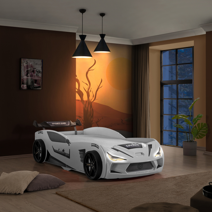 Pat pentru copii masina MVN2 ECO, cu faruri, 90x200 cm - ExpoMob [9]