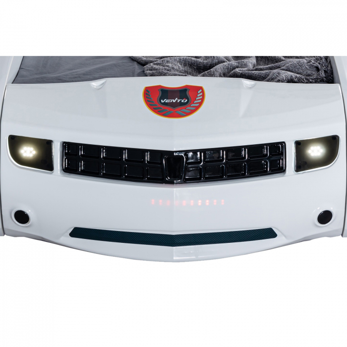 Pat pentru copii masina CAMARO, cu leduri, 90x190 cm, alb + Noptiera SPORT, 45x57x34 - ExpoMob [8]