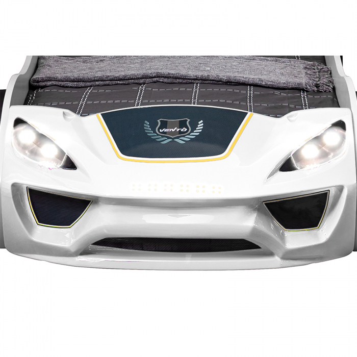 Pat pentru copii masina ECO VENTO, cu faruri, alb, 90x190 cm - ExpoMob [5]