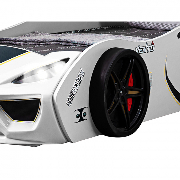 Pat pentru copii masina ECO VENTO, cu faruri, alb, 90x190 cm - ExpoMob [3]