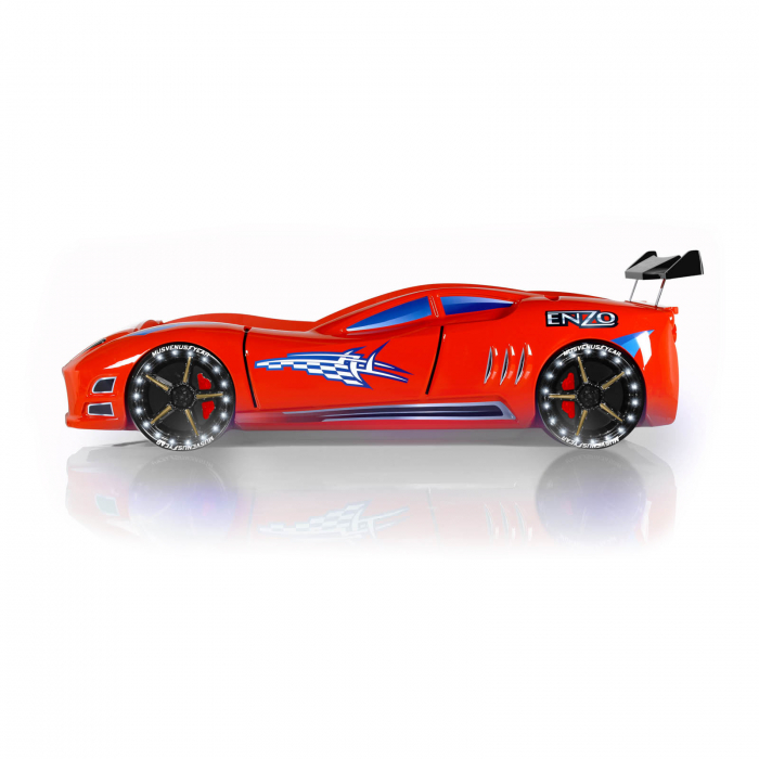 Pat pentru copii masina ENZO, cu leduri, sunet, telecomanda, rosu, 90x190 cm  + Noptiera SPORT, 45x57x34 - ExpoMob [5]