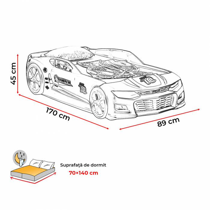 Pat pentru copii masina MINI CHAMPION, 70x140 cm - ExpoMob [9]