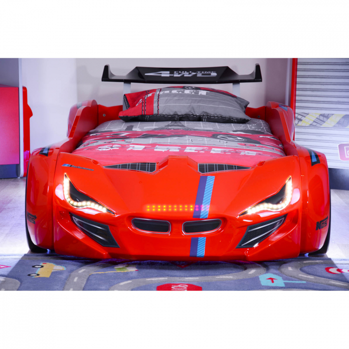 Pat pentru copii masina MVN1, cu sunet, telecomanda si lumini LED, 90x190 cm - ExpoMob [7]