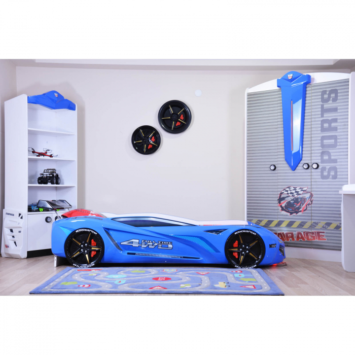 Pat pentru copii masina MVN1, cu sunet, telecomanda si lumini LED, 90x190 cm - ExpoMob [9]