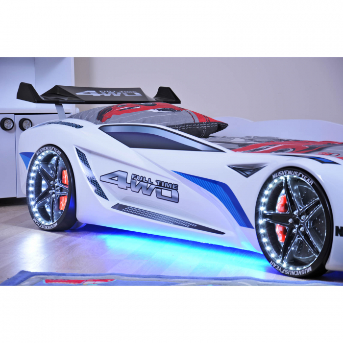 Pat pentru copii masina MVN1, cu sunet, telecomanda si lumini LED, 90x190 cm - ExpoMob [5]