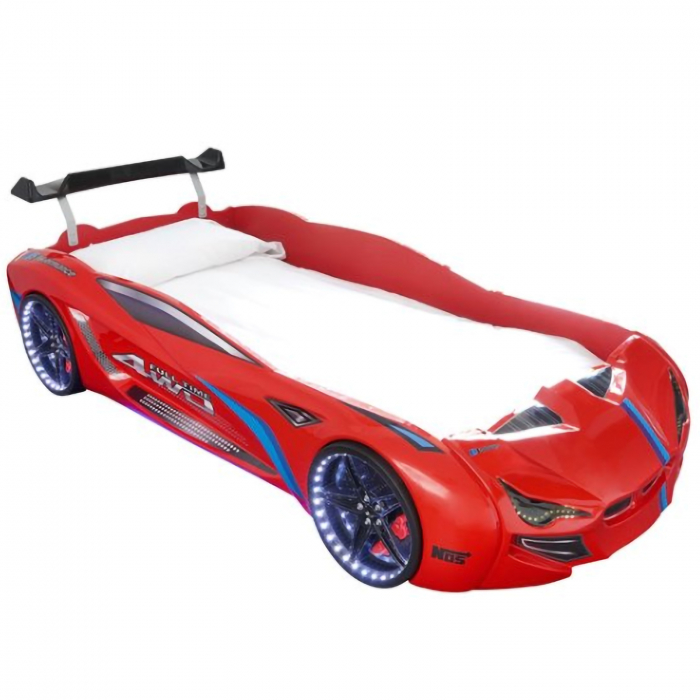 Pat pentru copii masina MVN1, cu sunet, telecomanda si lumini LED, 90x190 cm - ExpoMob [2]