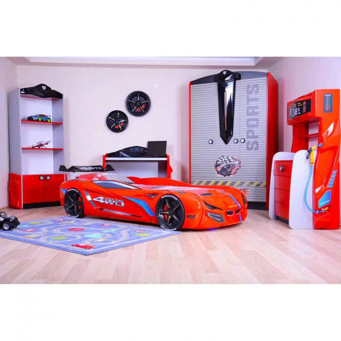 Pat pentru copii masina MVN1, cu sunet, telecomanda si lumini LED, 90x190 cm - ExpoMob [6]