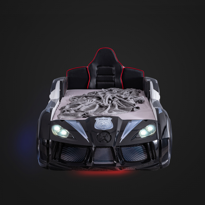 Pat pentru copii masina Police, cu sunet, telecomanda si lumini LED, 90x190 cm - ExpoMob [6]