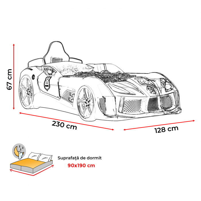 Pat pentru copii masina Police, cu sunet, telecomanda si lumini LED, 90x190 cm - ExpoMob [10]