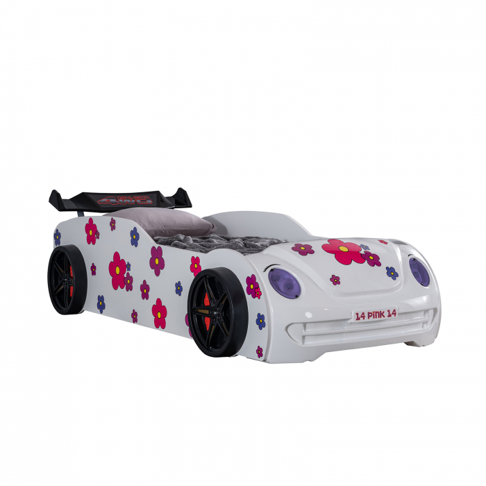 Pat pentru copii masina VOSVOS ECO, cu faruri, lumini led, 90x190 cm - ExpoMob [5]