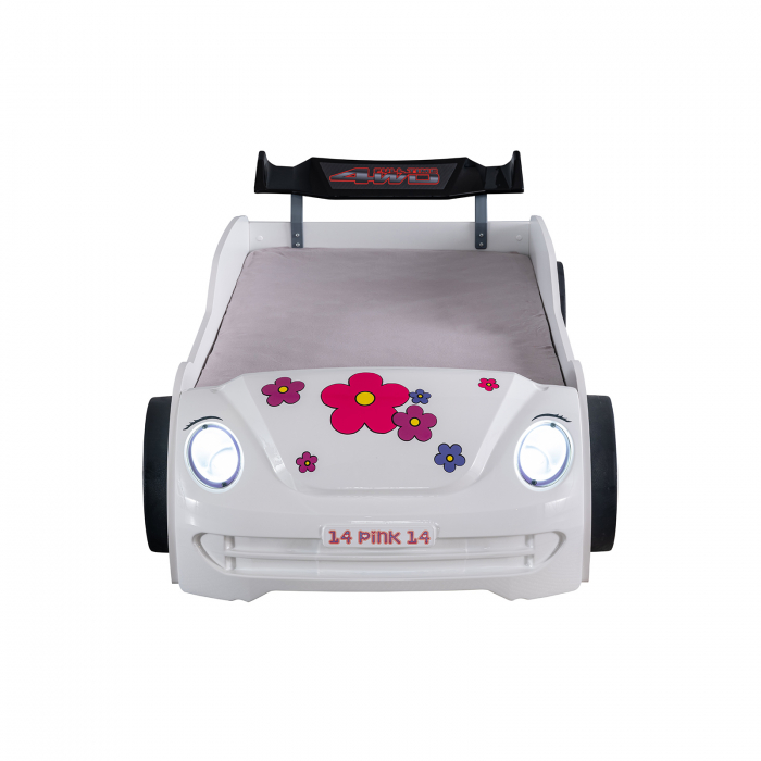 Pat pentru copii masina VOSVOS ECO, cu faruri, lumini led, 90x190 cm - ExpoMob [3]