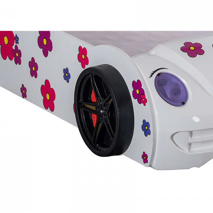 Pat pentru copii masina VOSVOS ECO, cu faruri, lumini led, 90x190 cm - ExpoMob [6]