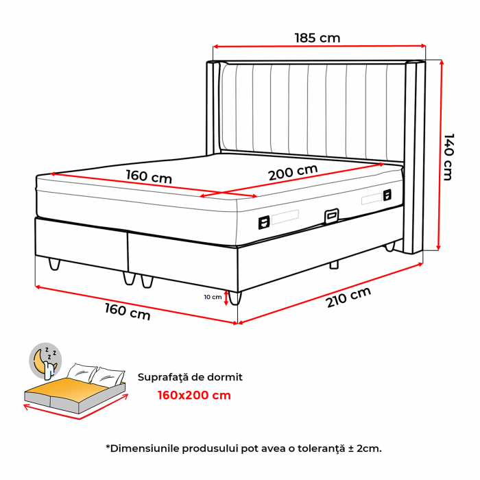 Pat tapitat BLACK, 160x200 cm, lada depozitare, negru -ExpoMob [8]
