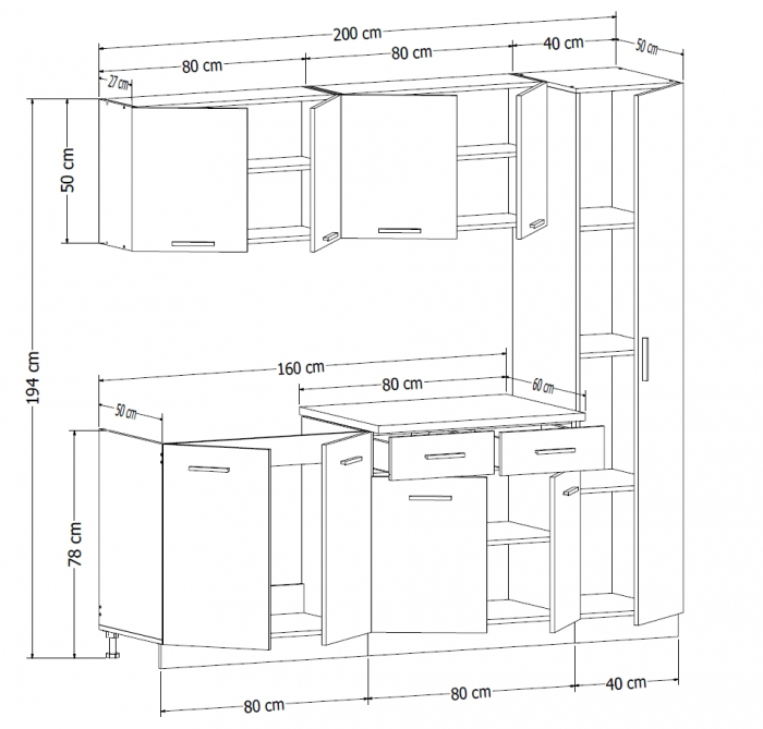 Set bucatarie CORINNE, L 200, 5 corpuri, blat termorezistent - ExpoMob [3]