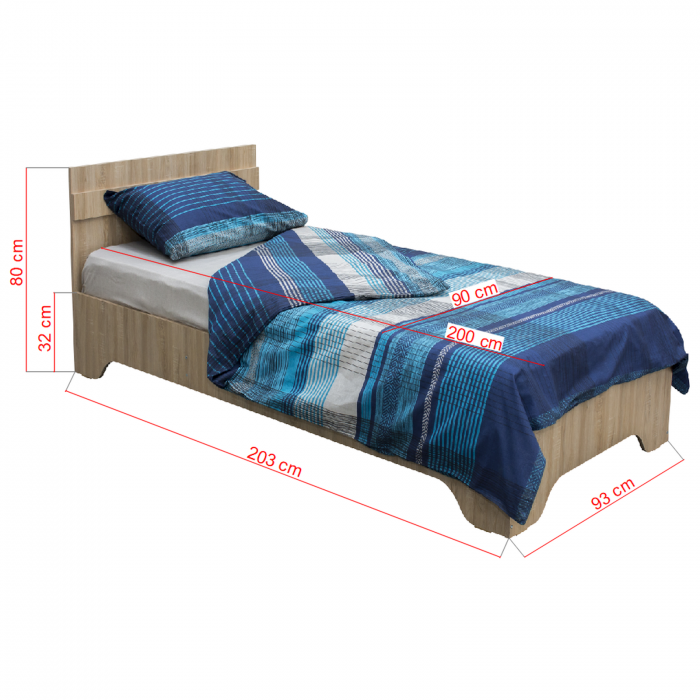 Set dulap ALMA 2 usi, 5 rafturi, sonoma, 80x52x203 cm si pat ALMA cu picioare, 90x200 cm, sonoma deschis - Expomob [7]