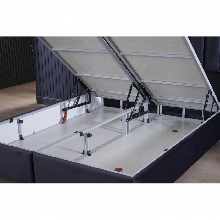 Set Pat tapitat BLACK, 160x200 cm, lada depozitare, negru + Saltea CROWN, cu arcuri, 160x200 cm, H 27 cm - ExpoMob [9]