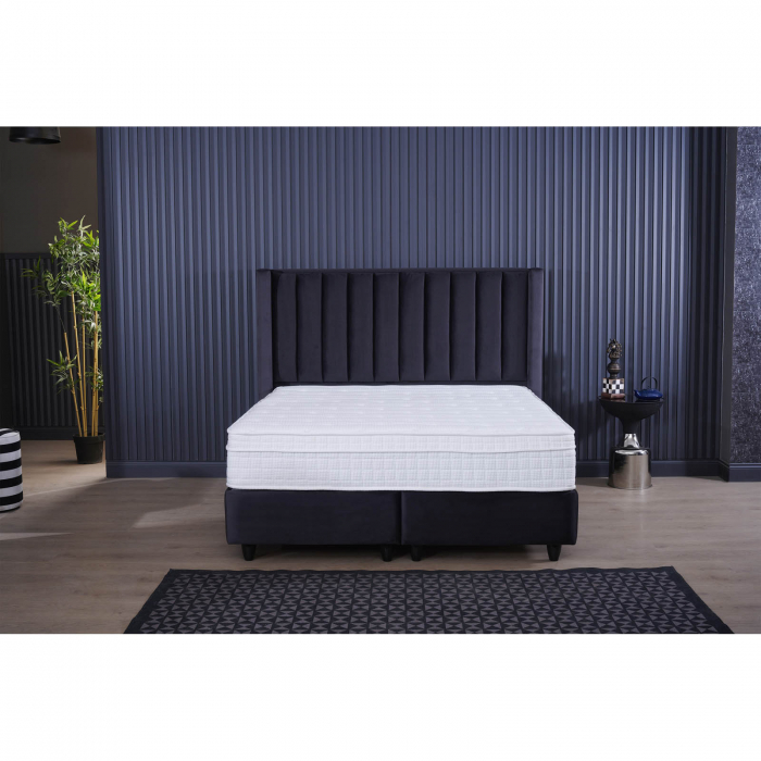 Set Pat tapitat BLACK, 160x200 cm, lada depozitare, negru + Saltea CROWN, cu arcuri, 160x200 cm, H 27 cm - ExpoMob [3]
