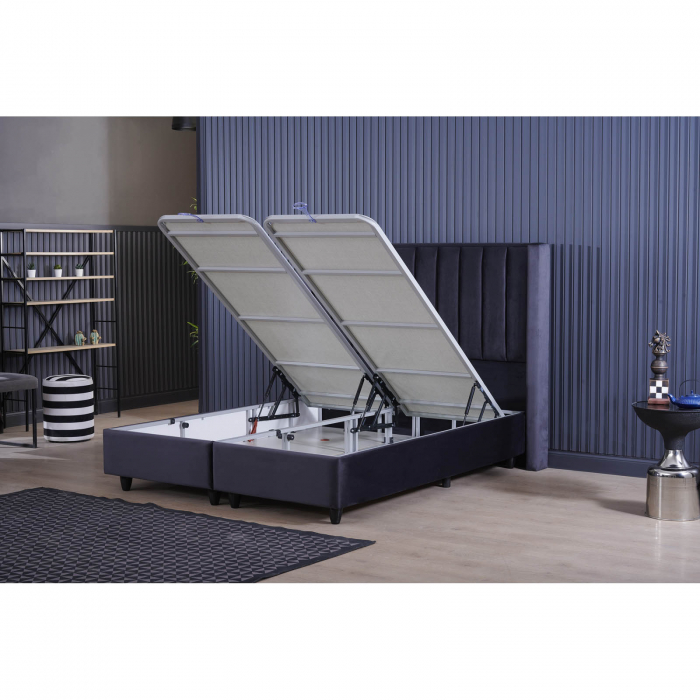 Set Pat tapitat BLACK, 160x200 cm, lada depozitare, negru + Saltea CROWN, cu arcuri, 160x200 cm, H 27 cm - ExpoMob [8]