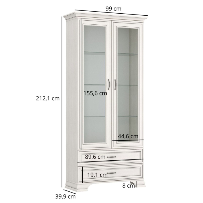 Vitrina cu 2 usi si 2 sertare TIFFANY II, geam, crem fineline, 99x39,9x212,1 cm [3]