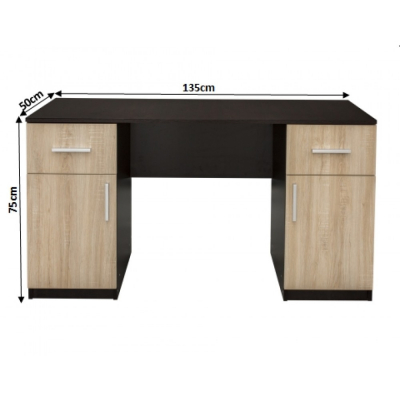 Colectia Alma - Birou ALMA, cu 2 sertare si 2 usi, sonoma inchis + sonoma deschis, 135x50x75 cm - ExpoMob