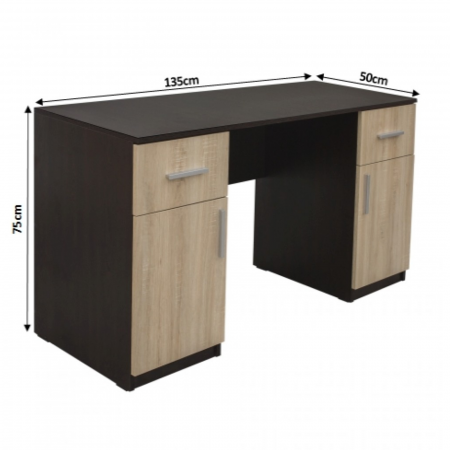 Colectia Alma - Birou ALMA, cu 2 sertare si 2 usi, sonoma inchis + sonoma deschis, 135x50x75 cm - ExpoMob