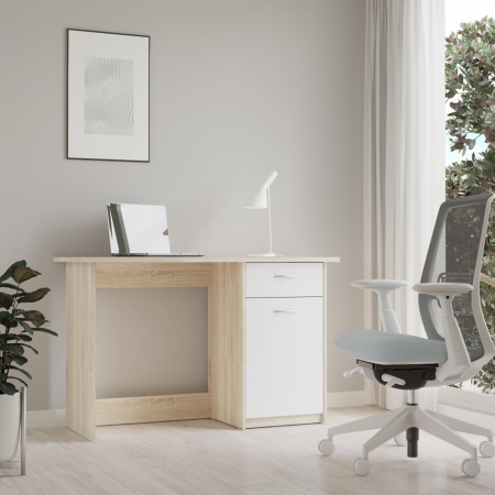 Mobila Birou - Birou BALIOS - BOSB211-Q36 - stejar sonoma + alb, 123x50x77,7 cm - ExpoMob