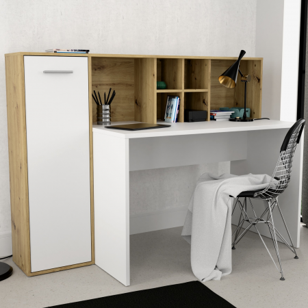 Back to School - Birou ERIADRU - LERBB351-C979, stejar artisan + alb, 158x66x116 cm - ExpoMob