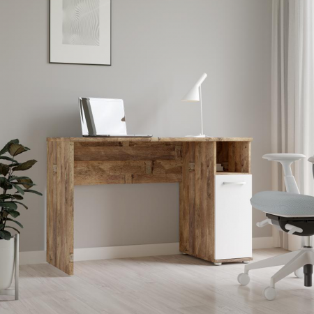 Mobila Birou - Birou NIKO - CPLB21N-M593, lemn vechi santiago + alb, 110x52x72,8 cm - ExpoMob