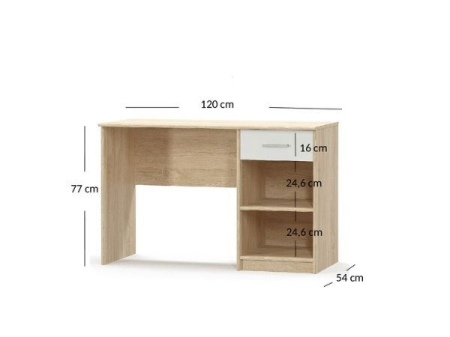 Colectia TIPS - Birou TIPS, 1 sertar, stejar sonoma + alb, 120x54x77,5 cm