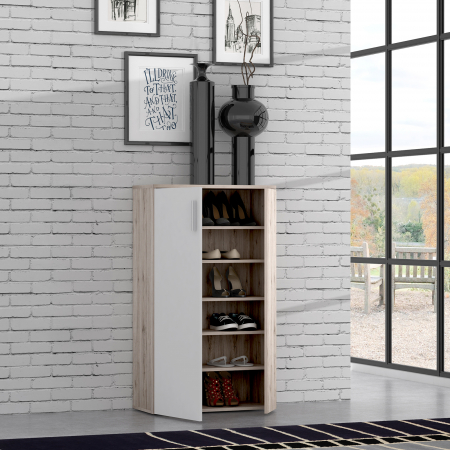 Pantofar BOOTS, cu 2 usi, 6 rafturi, stejar sherwood + alb, 68,9x34,1x120,4 cm - ExpoMob [6]