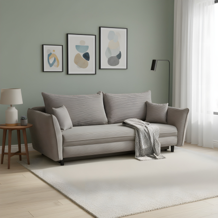 Canapea CAMILLE extensibila, 3 locuri, cu arcuri si lada depozitare, bej inchis, 238x115x95 cm [7]