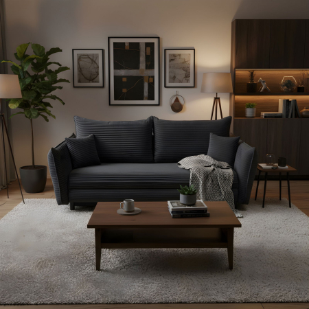 Canapea CAMILLE extensibila, 3 locuri, cu arcuri si lada depozitare, gri inchis, 238x115x95 cm [7]