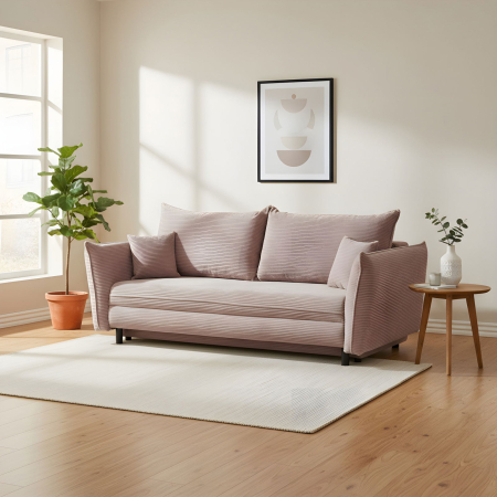 Canapea CAMILLE extensibila, 3 locuri, cu arcuri si lada depozitare, roz pudra, 238x115x95 cm [6]