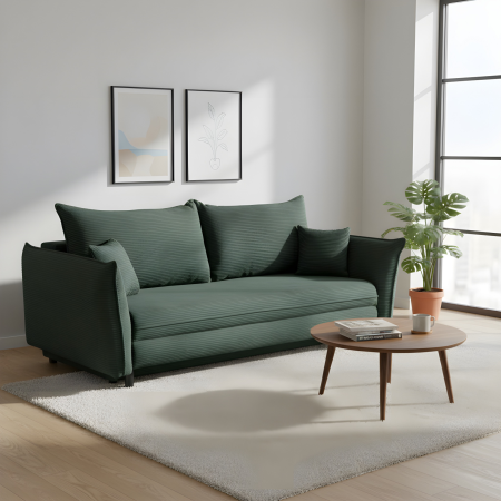 Canapea CAMILLE extensibila, 3 locuri, cu arcuri si lada depozitare, verde smarald, 238x115x95 cm [7]