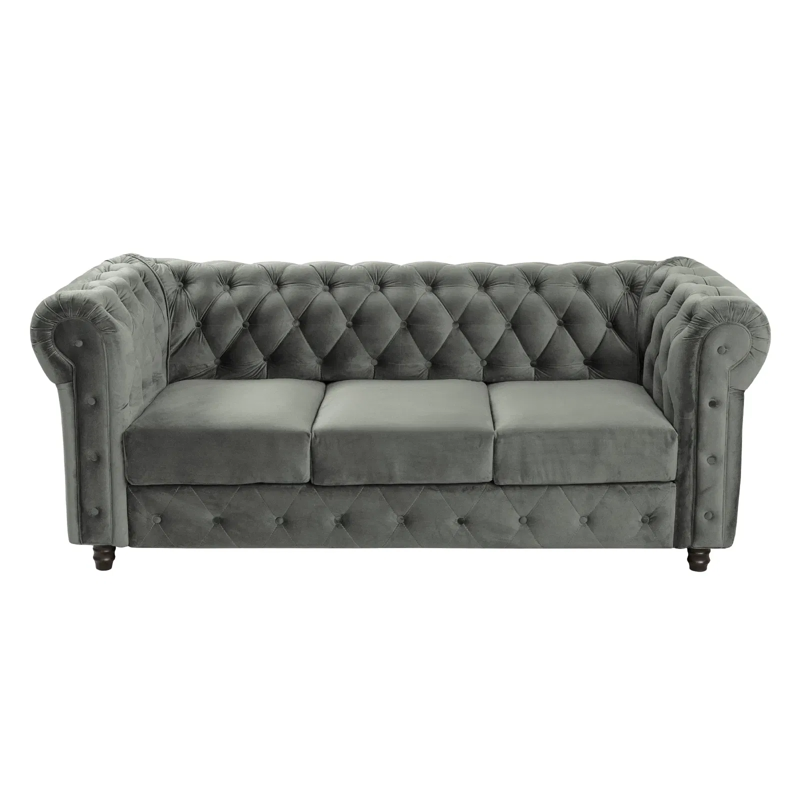 Canapea CHESTERFIELD fixa, 3 locuri, cu arcuri, gri deschis, 205x90x80 cm