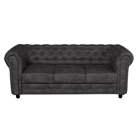 Canapea CHESTERFIELD fixa, 3 locuri, cu arcuri, gri inchis, 205x90x80 cm