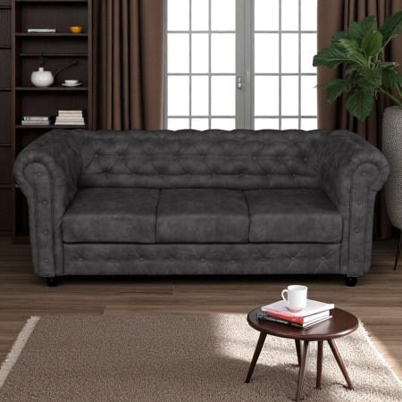 Canapea CHESTERFIELD fixa, 3 locuri, cu arcuri, gri inchis, 205x90x80 cm [3]