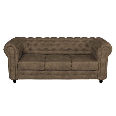 Canapea CHESTERFIELD fixa, 3 locuri, cu arcuri, maro deschis, 205x90x80 cm
