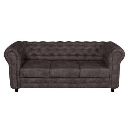 Canapea CHESTERFIELD fixa, 3 locuri, cu arcuri, maro inchis, 205x90x80 cm