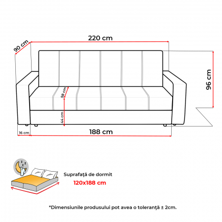 Canapea CORINNE II extensibila, 3 locuri, cu lada depozitare, 220x90x96 cm - ExpoMob [8]