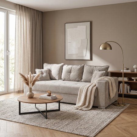 Canapele Moderne - Canapea extensibila ARI235, 3 locuri, cu arcuri, bej, 235x110x77 cm