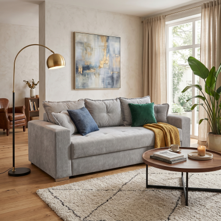 Canapea extensibila ARI235, 3 locuri, cu arcuri, gri deschis, 235x110x77 cm [1]