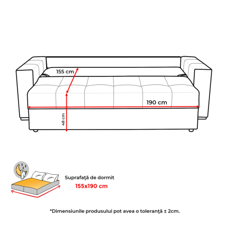 Canapele Extensibile - Canapea extensibila ARISSA, 3 locuri, cu arcuri, bej, 235x110x77 cm