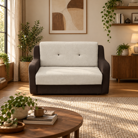 Canapea extensibila GINA, 2 locuri, cu arcuri si lada depozitare, maro inchis + maro deschis, 160x100x95 cm