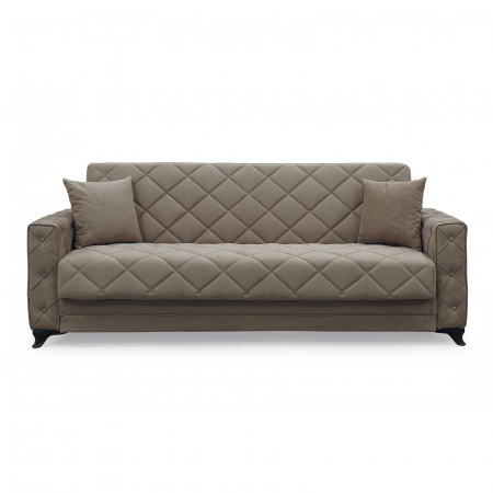 Canapea extensibila HEGEL, 3 locuri, cu arcuri si lada pentru depozitare, maro, 228x85x85 cm