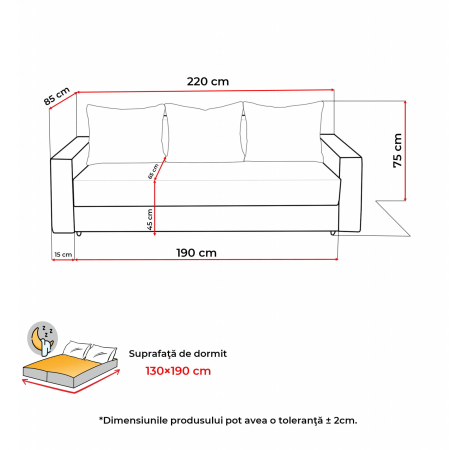 Canapea extensibila NIC220, 3 locuri, cu arcuri si lada depozitare, 220x90x75 cm - ExpoMob [6]