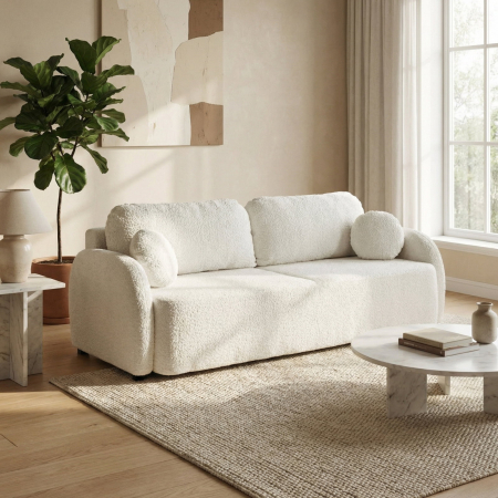 Canapea extensibila NOVA, 3 locuri, cu arcuri si lada depozitare, alb, 226x103x90 cm [1]