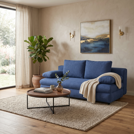Canapea extensibila OLIMP, 3 locuri, cu arcuri si lada depozitare, albastru, 203x100x85 cm [7]