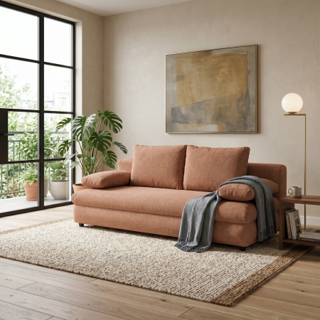 Canapea extensibila OLIMP, 3 locuri, cu arcuri si lada depozitare, caramiziu, 203x100x85 cm [7]
